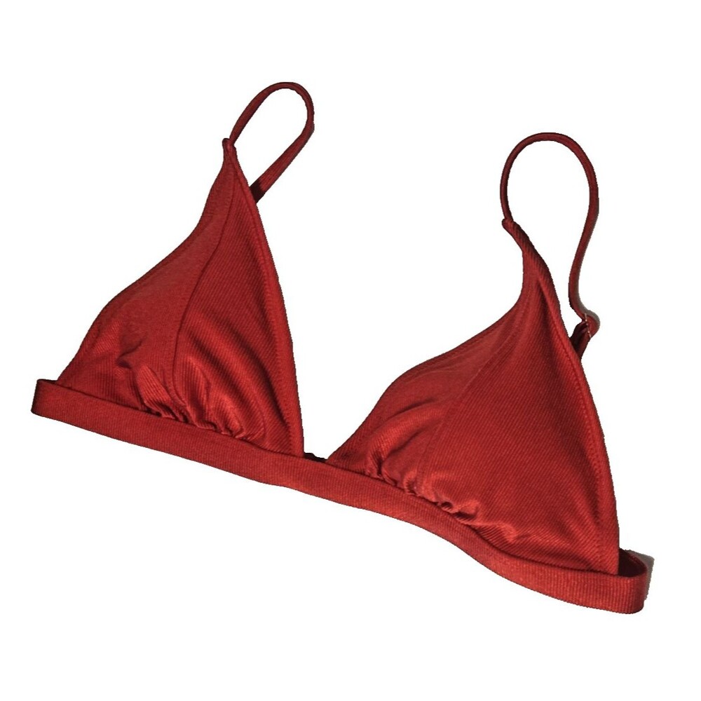 Wild Fable Women Size XL 16 Red Shiny Ribbed Bikini Top Swimsuit Swimwear